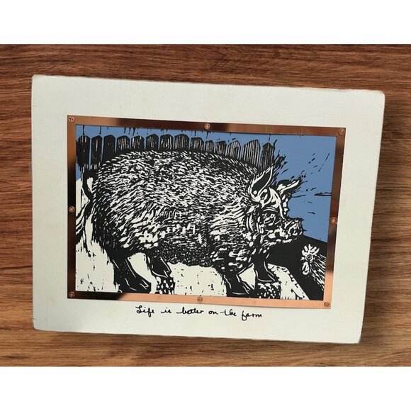 Life Is Better On The Farm Pig Block Print By Robert Patermo & Primitives By Kat - Picture 1 of 8